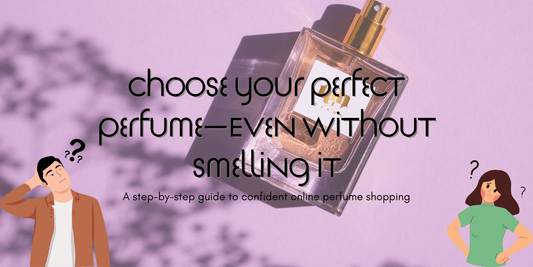 Magma Perfumes blog banner featuring a perfume bottle and text guide on selecting fragrances online.