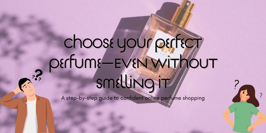 Magma Perfumes blog banner featuring a perfume bottle and text guide on selecting fragrances online.